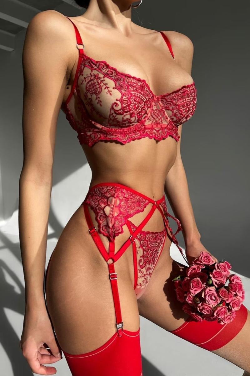 Coordinado bordado con liguero