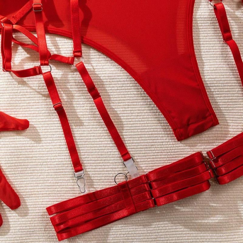 Body transparencia con liguero y guantes