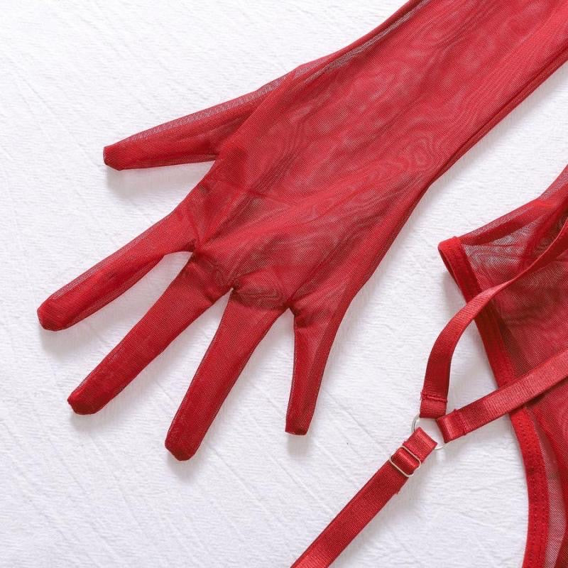 Body transparente con guantes y liguero