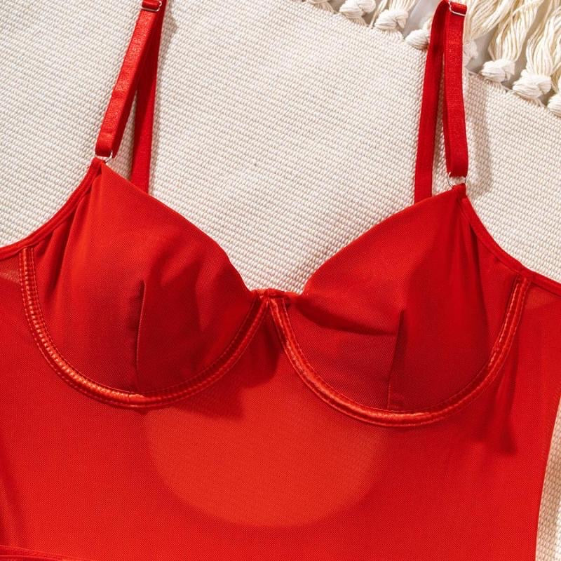 Body transparencia con liguero y guantes