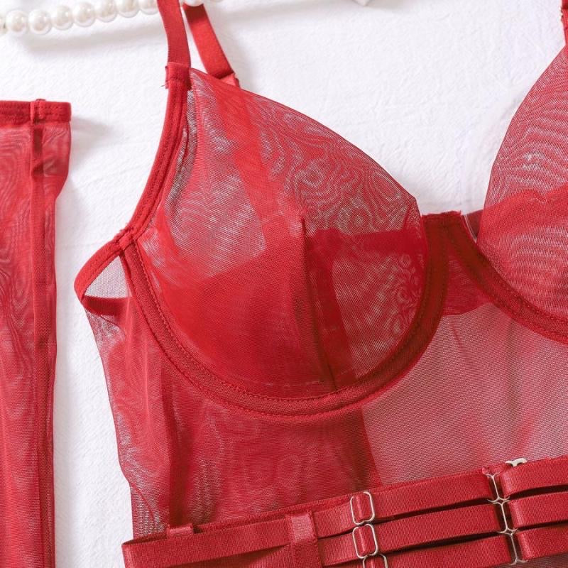 Body transparente con guantes y liguero