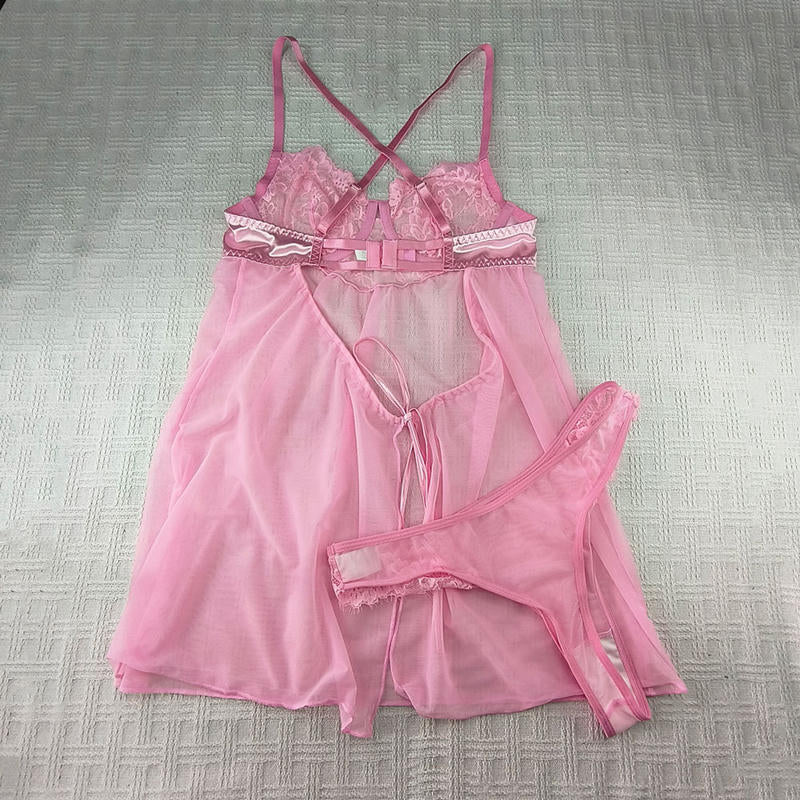 Baby doll de encaje con espalda cruzada y listón