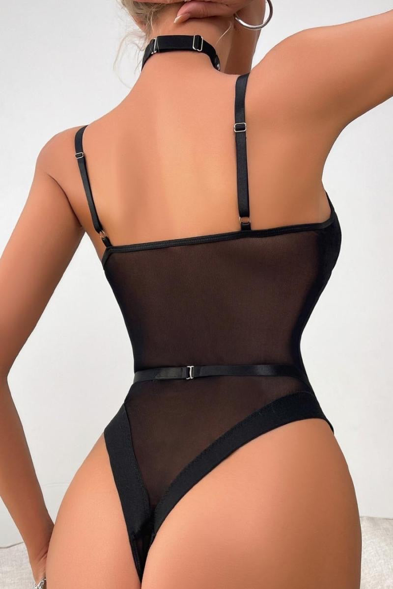 Body transparente con liguero y choker vinipiel