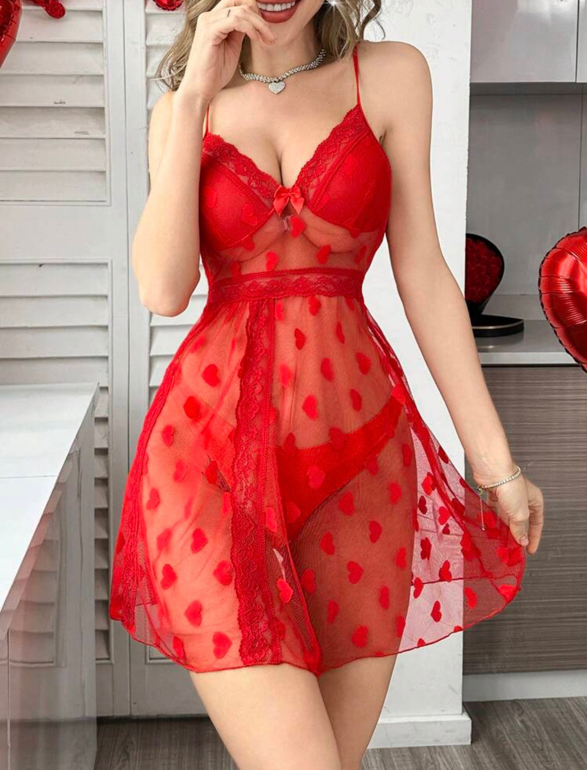 Baby doll estampado corazones con encaje