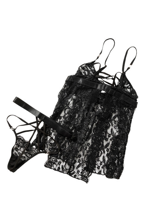 Baby doll de encaje con arnés halter