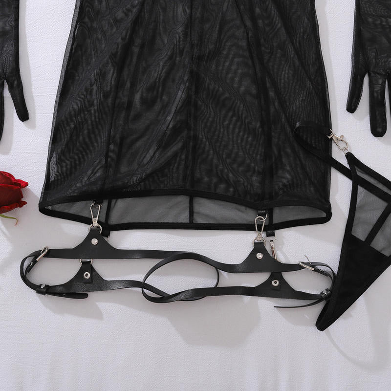 Baby doll transparente con guantes