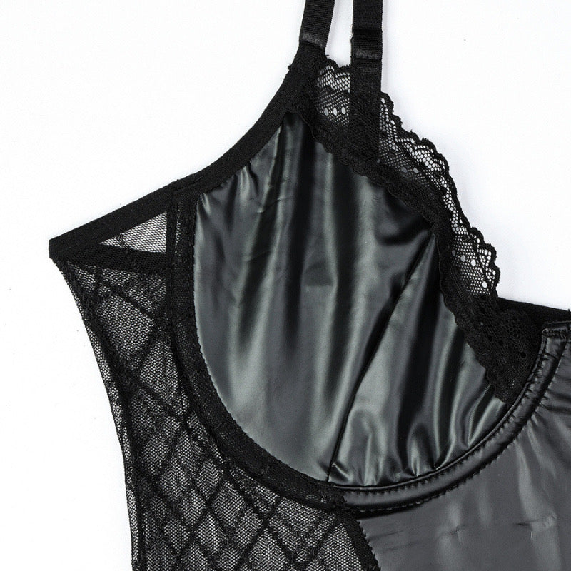 Body vinipiel con pantimedias de red