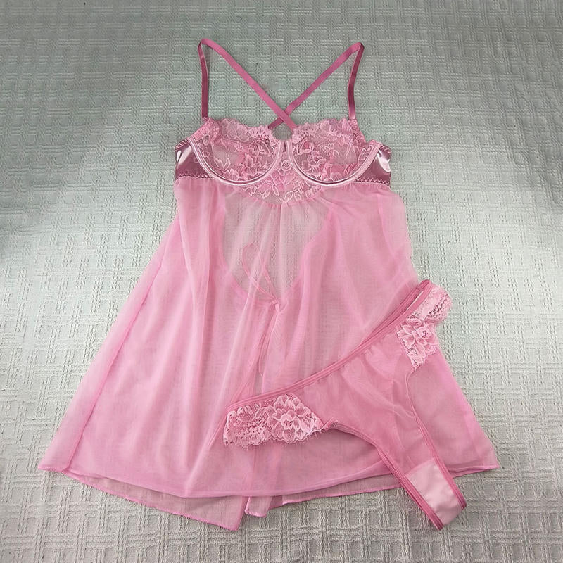 Baby doll de encaje con espalda cruzada y listón