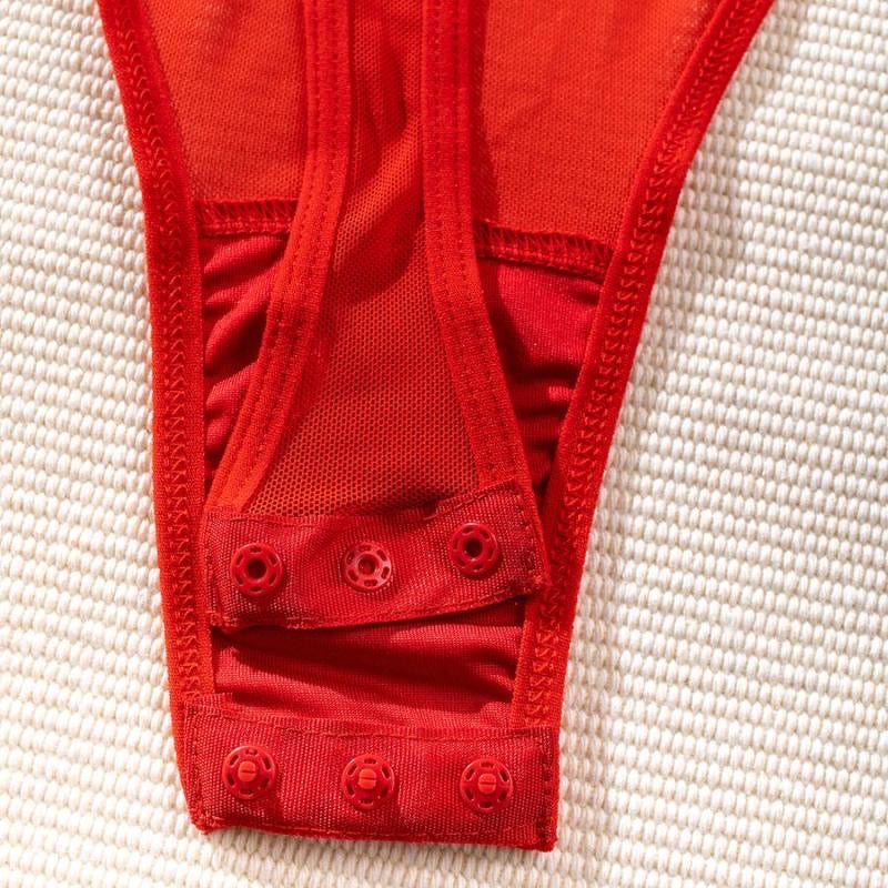 Body transparencia con liguero y guantes