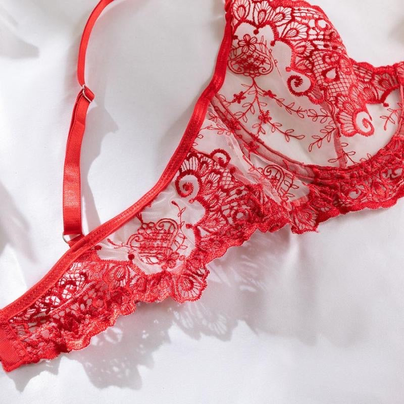 Coordinado bordado con liguero