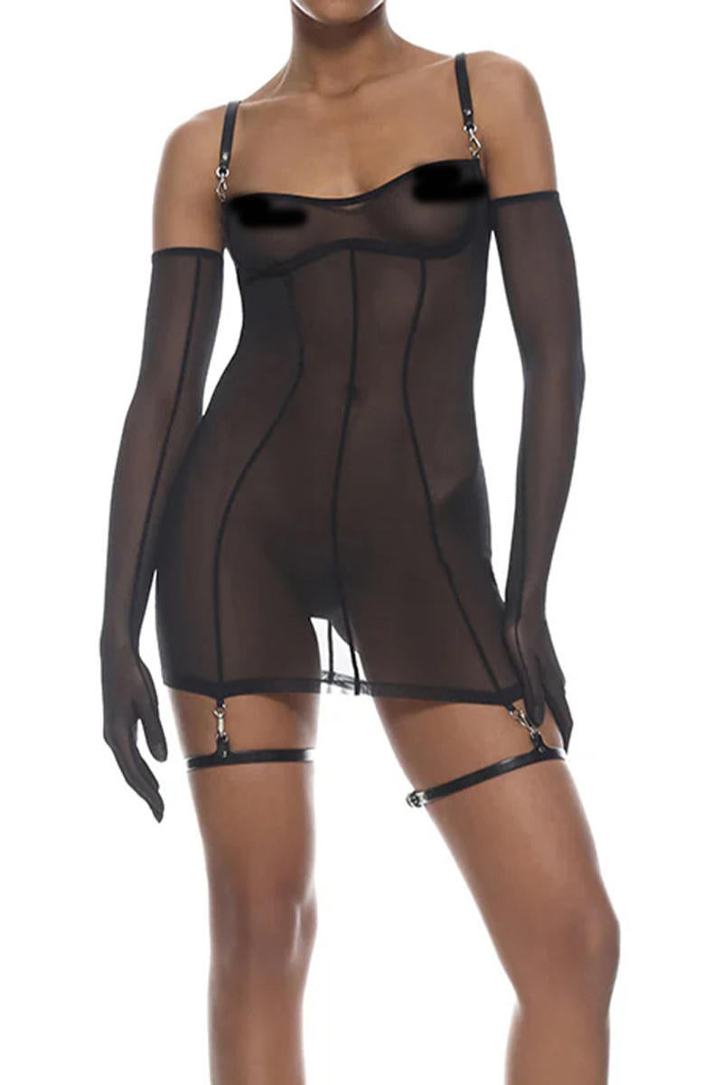 Baby doll transparente con guantes