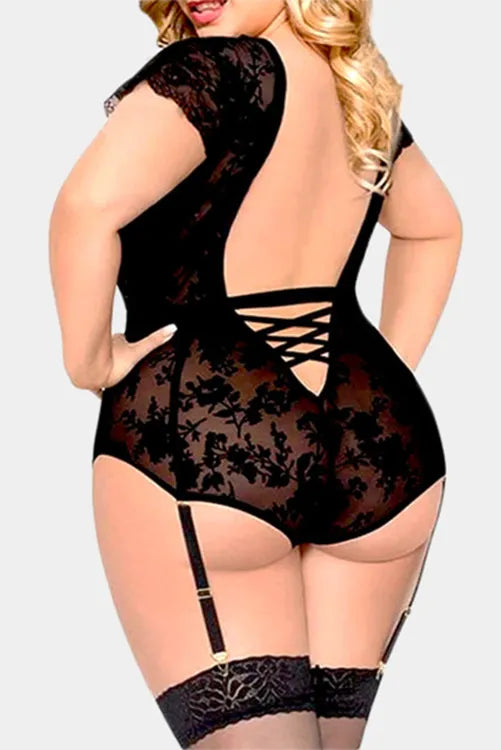 Body con arnes y flores de terciopelo
