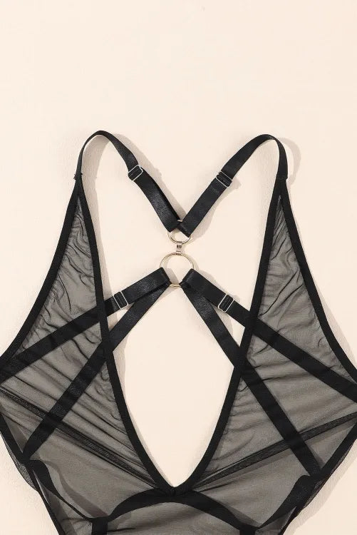 Body transparente con liguero y tiras en la espalda