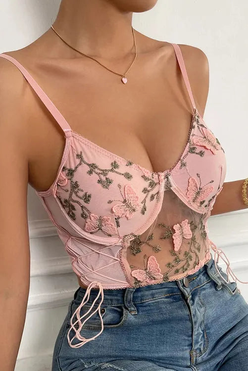 Bustier con bordado de mariposas