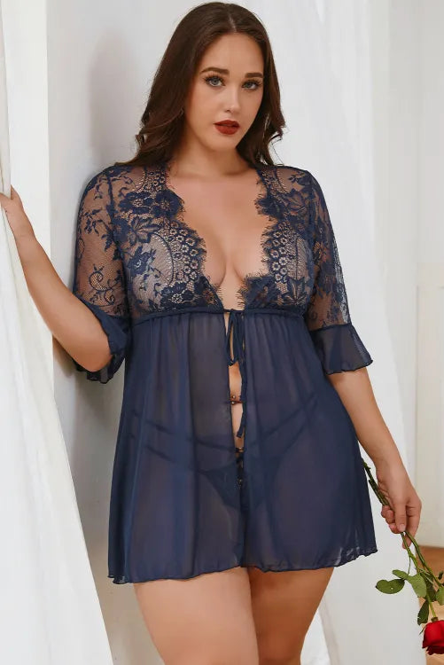 Baby doll con encaje y abertura enfrente