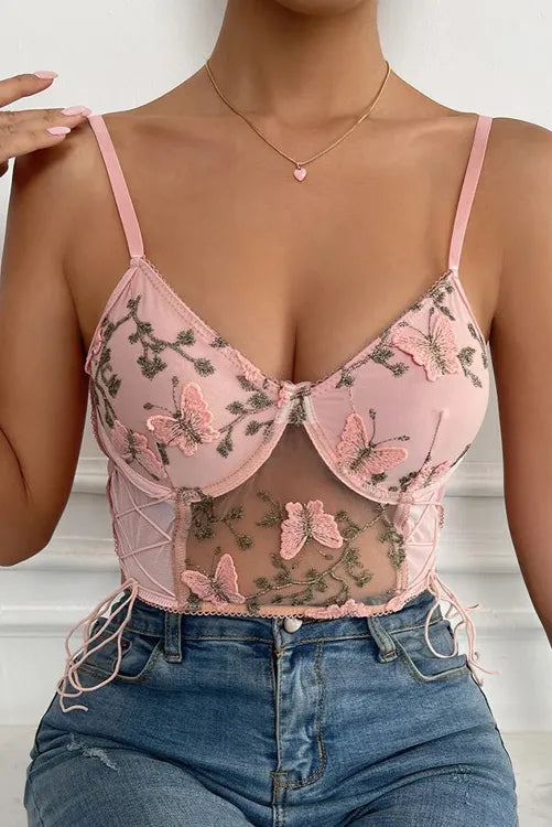 Bustier con bordado de mariposas