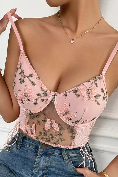 Bustier con bordado de mariposas