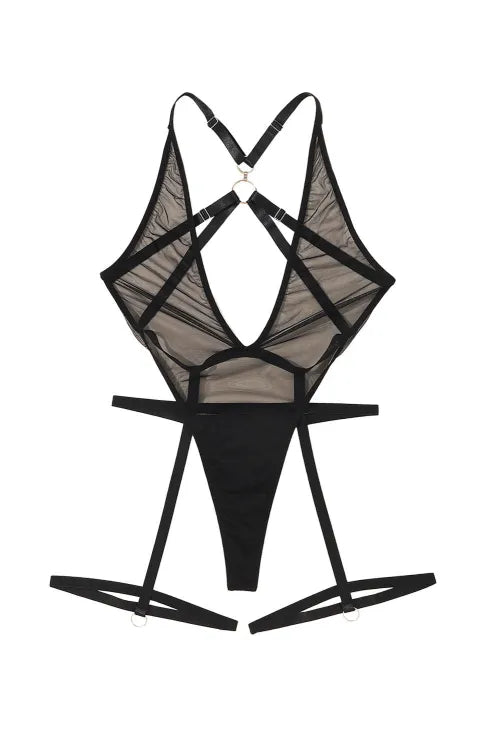 Body transparente con liguero y tiras en la espalda