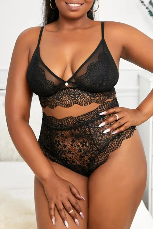 Coordinado de encaje con pantie tiro alto