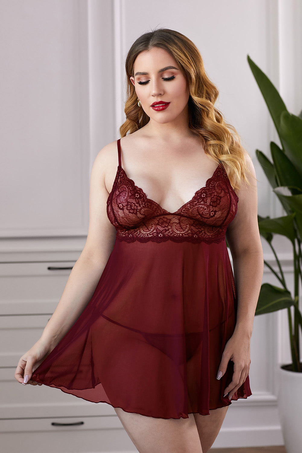Babydoll con encaje en el pecho XL